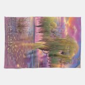 Wilde Bäume bei rosa Sonnenuntergang am Teich Geschirrtuch (Horizontal)