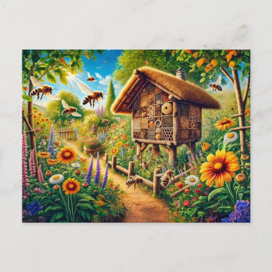 Wilde Bienen im Insekt Hotel Postkarte (Vorderseite)