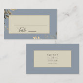 Wilde Blätter Dusty Blue Floral Wedding Platzkarte (Vorne/Hinten)