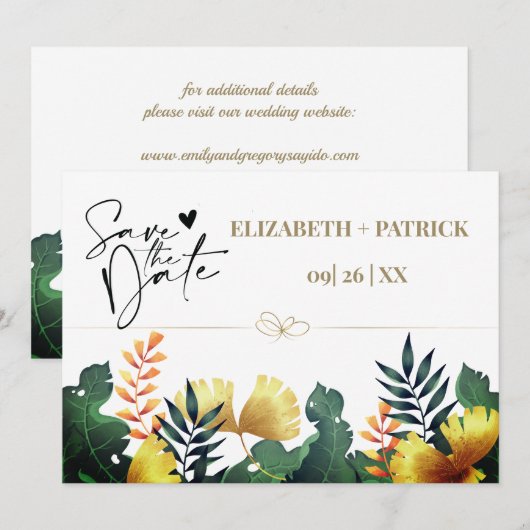 Wilde Blätter, Save the Date Einladung (Vorne/Hinten)