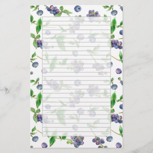 Wilde Blaubeeren Wasserfarbe Frucht grau Lined Briefpapier (Vorderseite)