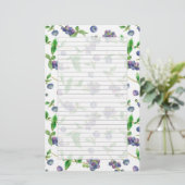 Wilde Blaubeeren Wasserfarbe Frucht grau Lined Briefpapier (Stehend Vorderseite)