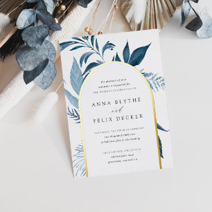 Wilde Blaue Botanische Bogenhochzeit Folieneinladung
