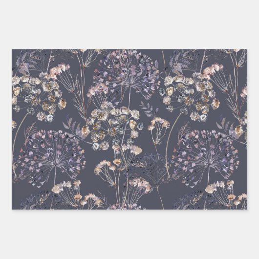 Wilde Blume 3 Packpapierblätter Geschenkpapier Set (Vorderseite)