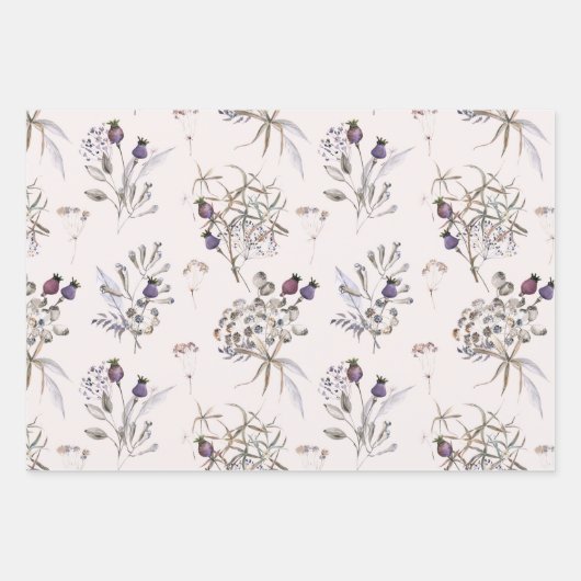Wilde Blume 3 Packpapierblätter Geschenkpapier Set (Vorderseite 3)