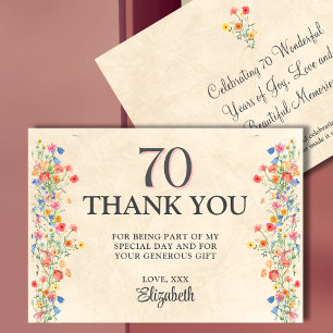 Wilde Blume 70. Geburtstag Eleganter Dank Dankeskarte