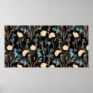 Wilde Blume Abbildungen. Vintager nahtloser Fleck Poster