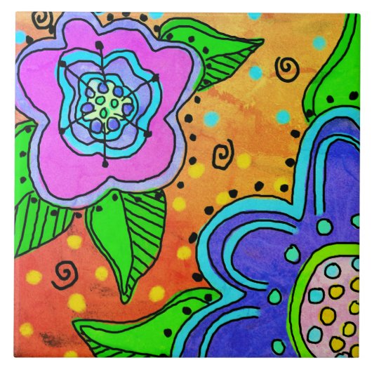 Wilde Blume Abstrakte digitale Malerei Fliese (Vorderseite)