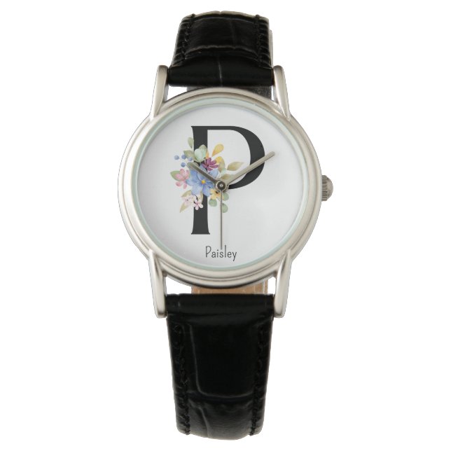 Wilde Blume Alphabet P Watch Armbanduhr (Vorderseite)