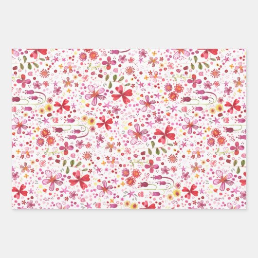 Wilde Blume Aquarell Blütenfarben Rosa und Weiß Geschenkpapier Set (Vorderseite)
