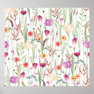 Wilde Blume Aquarell Nahtloses Design Poster