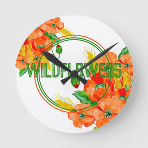 Wilde Blume Aquarell Runde Wanduhr