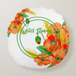 Wilde Blume Aquarell Rundes Kissen