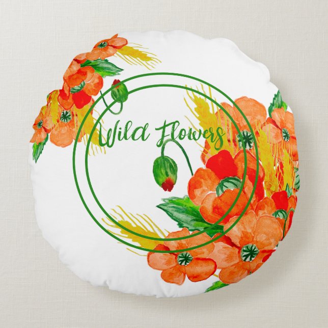 Wilde Blume Aquarell Rundes Kissen (Vorderseite)