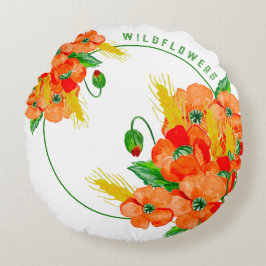 Wilde Blume Aquarell Rundes Kissen