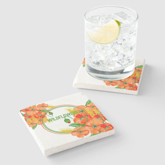 Wilde Blume Aquarell Steinuntersetzer (Seitenansicht)