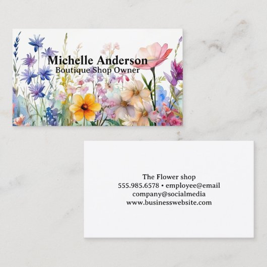 Wilde Blume Aquarellbilder Visitenkarte (Vorne/Hinten)