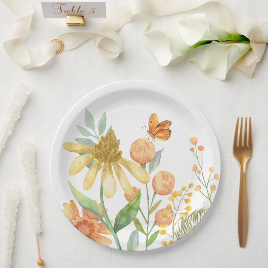 Wilde Blume ästhetische Aquarell Pappteller (Hochzeit)