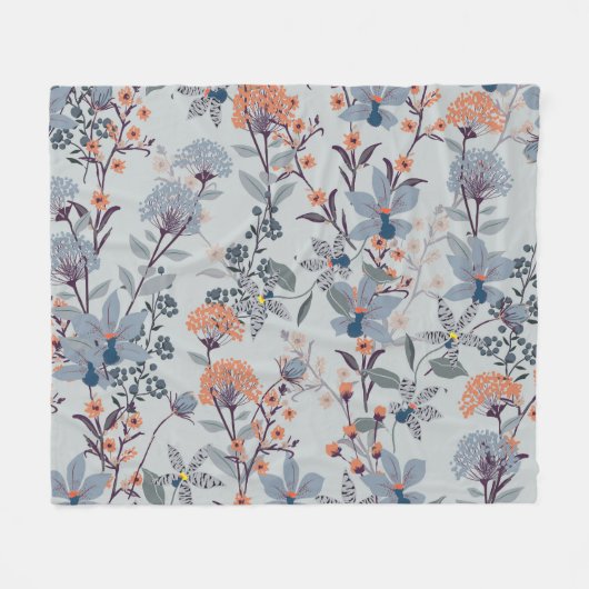 Wilde Blume auf blau, botanisch. Fleecedecke (Vorderseite (Horizontal))