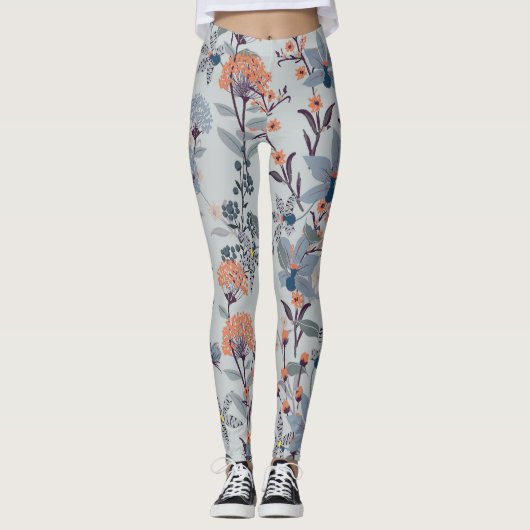 Wilde Blume auf blau, botanisch. Leggings (Vorderseite)