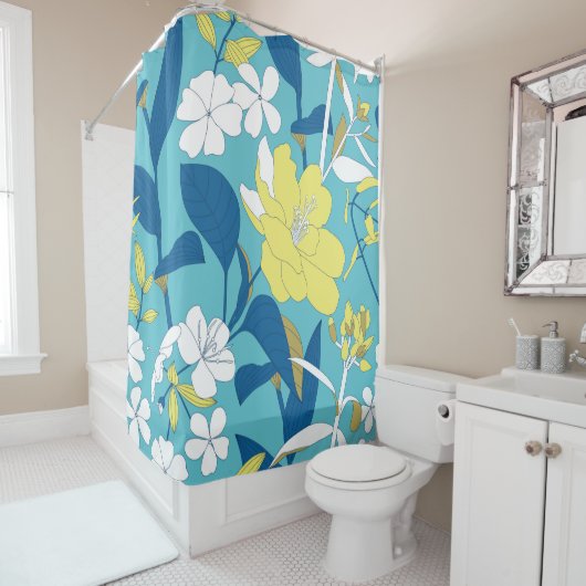 Wilde Blume auf weißem Hintergrund nahtlos Duschvorhang (Beispiel)