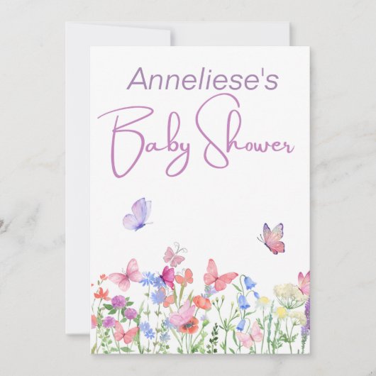 Wilde Blume Babydusche Einladung (Vorderseite)