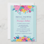 Wilde Blume Blau und Rosa Brautparty Einladung (Vorderseite)