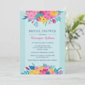 Wilde Blume Blau und Rosa Brautparty Einladung (Stehend Vorderseite)