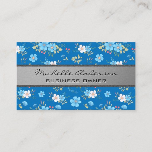 Wilde Blume Blaues Blumenmuster Visitenkarte (Vorderseite)