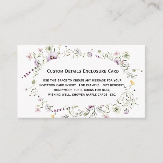 Wilde Blume Blendet benutzerdefinierte Details-Ums Begleitkarte (Vorderseite)