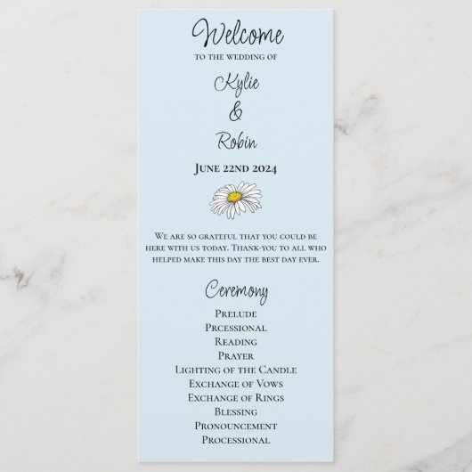 Wilde Blume Blumenblauer Pilz Hochzeit Programm (Vorderseite)