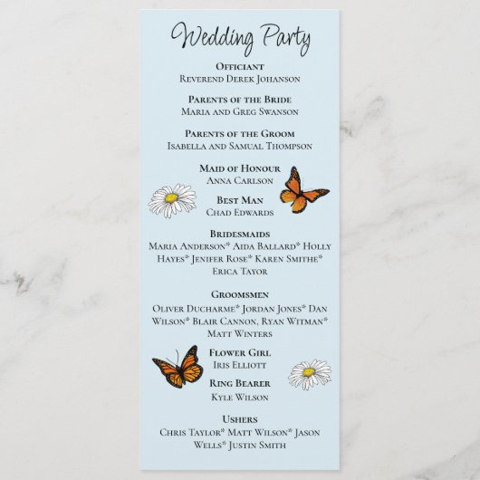 Wilde Blume Blumenblauer Pilz Hochzeit Programm (Rückseite)