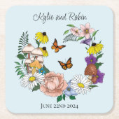 Wilde Blume Blumenblauer Pilz Hochzeit Rechteckiger Pappuntersetzer (Vorderseite)