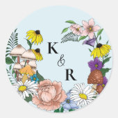 Wilde Blume Blumenblauer Pilz Hochzeit Runder Aufkleber (Vorderseite)