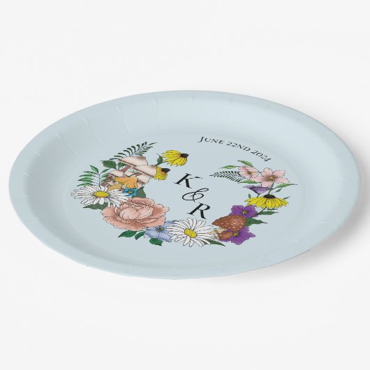 Wilde Blume Blumenblauer Pilz Pappteller (Schrägansicht)