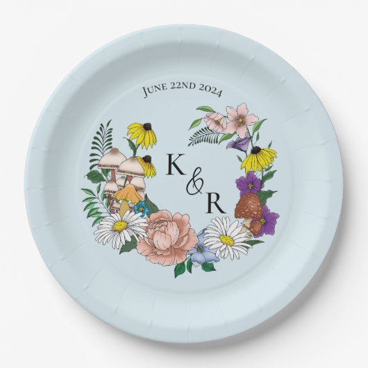 Wilde Blume Blumenblauer Pilz Pappteller (Vorderseite)