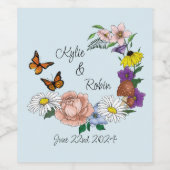 Wilde Blume Blumenblauer Pilz Weinetikett (Einzelnes Label)