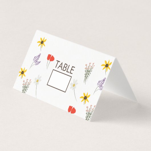 Wilde Blume Blumentag der Hochzeitszelt-Tafelkarte (Vorderseite)