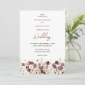 Wilde Blume Boho burgundy und Terracotta Einladung (Stehend Vorderseite)