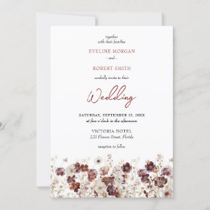 Wilde Blume Boho burgundy und Terracotta Einladung