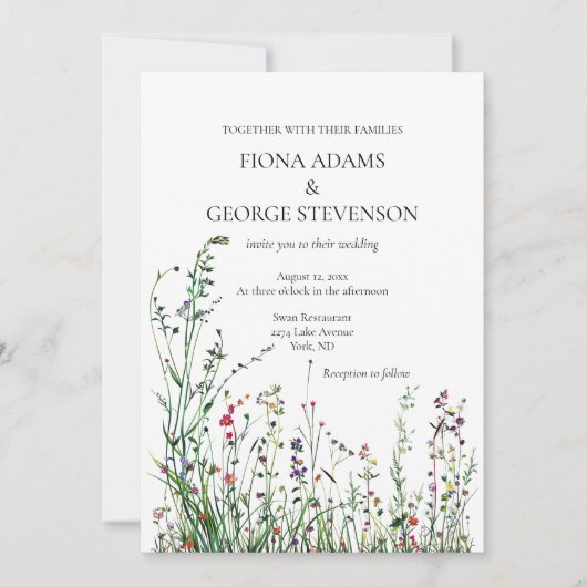 Wilde Blume boho elegante Hochzeitseinladung Einladung (Vorderseite)