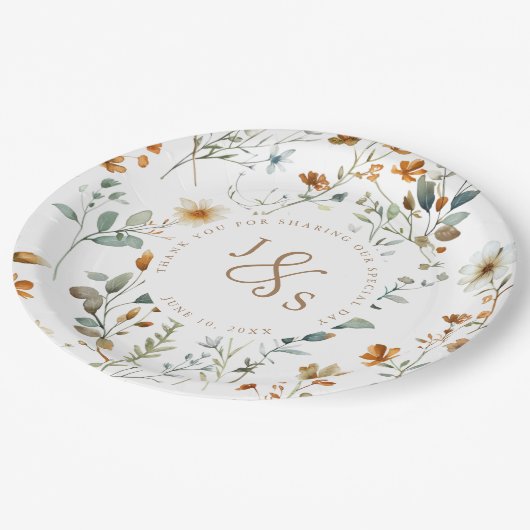 Wilde Blume Boho Hochzeit Pappteller (Schrägansicht)