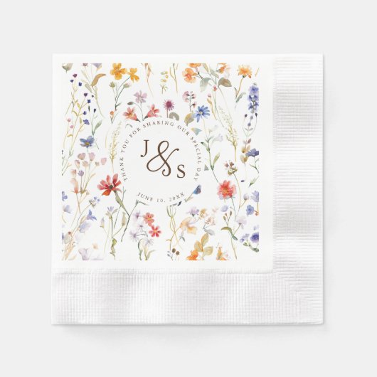 Wilde Blume Boho Stil Verlobung Serviette (Vorderseite)
