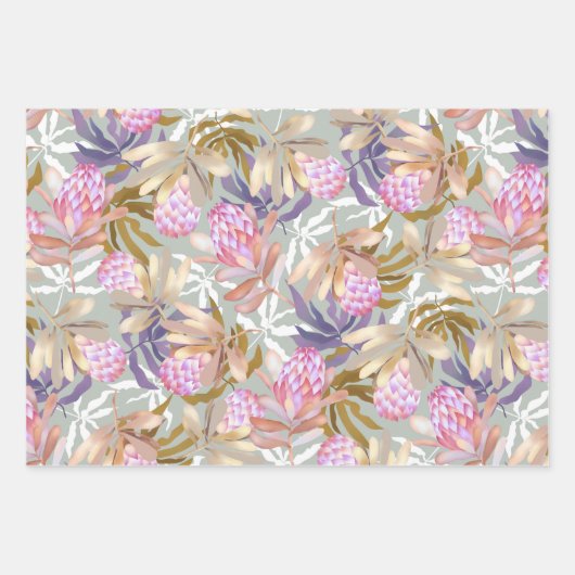 Wilde Blume Botanischer Protea Geschenkpapier Set (Vorderseite)