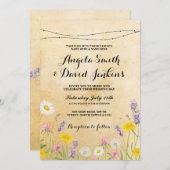 Wilde Blume, die Vintage Lichter heiraten, einlade Einladung (Vorne/Hinten)