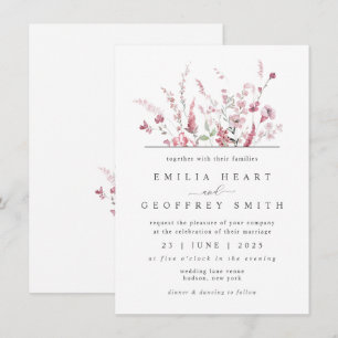 Wilde Blume Dusty Rose Rosa Minimale Hochzeit Einladung