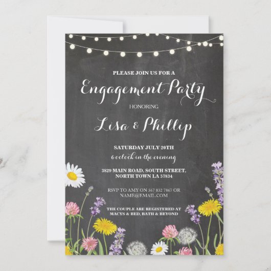 Wilde Blume Engagement Party Chalk Dusche einladen Einladung (Vorderseite)