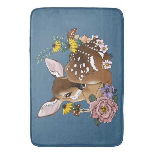 Wilde Blume Fawn Blue Badematte (Vorderseite Vertikal)