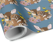 Wilde Blume Fawn Blue Geschenkpapier (Rolleneckpunkt)