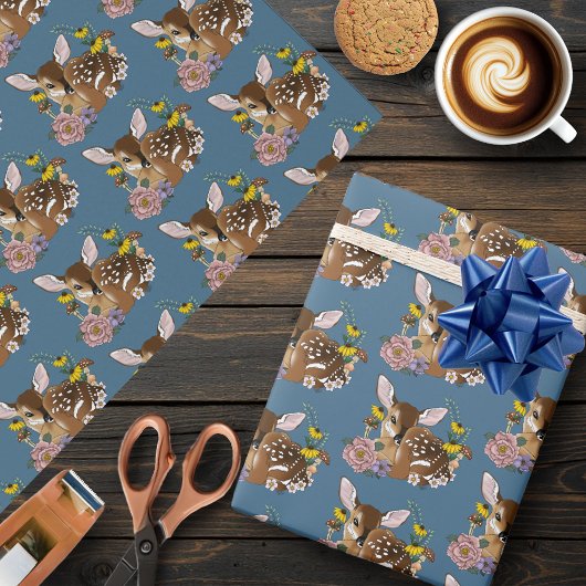 Wilde Blume Fawn Blue Geschenkpapier